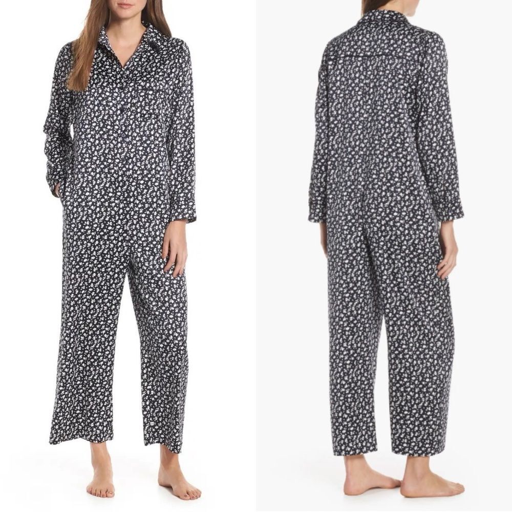 Something Navy Floral Sleep Jumpsuit Women's Size XL